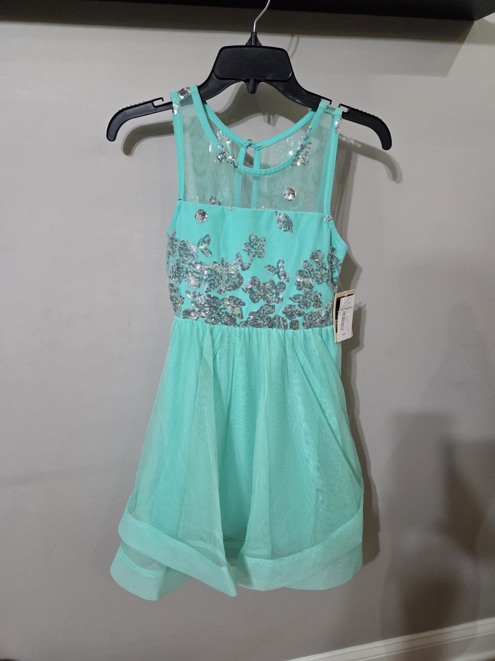 Honey and Rosie Aqua Sequin Mesh Party Dress
